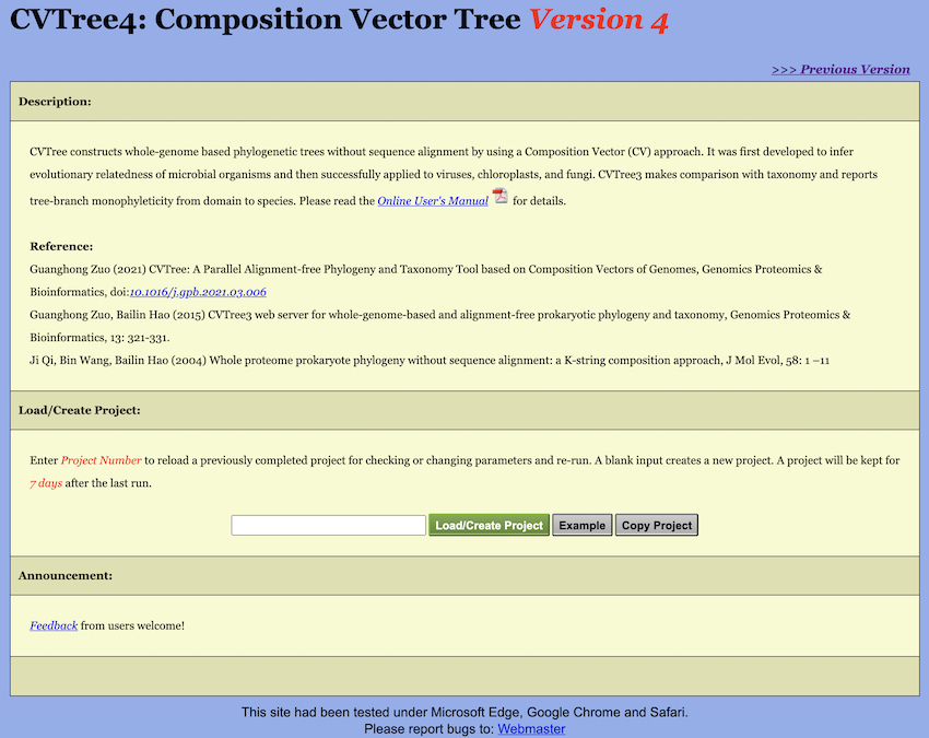 The Start Page of CVTree4